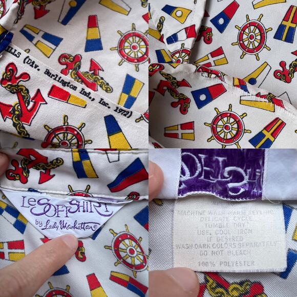 Vintage 70's Le Soft Shirt Lady Manhattan Nautical Sailor Button Up Shirt Sz M - Picture 8 of 15